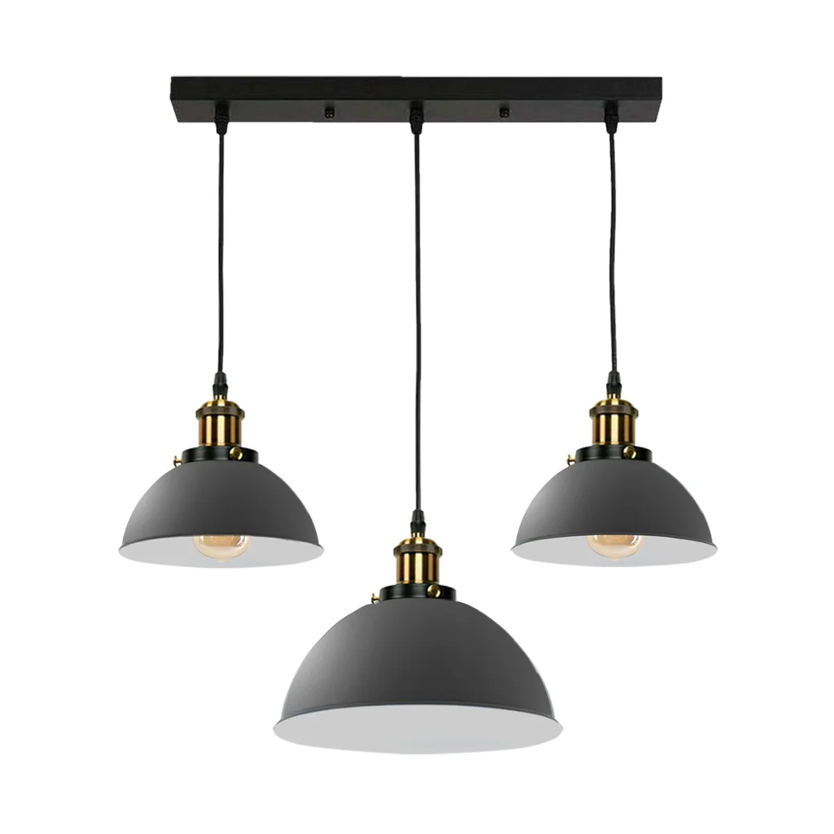 Modern dome-shaped 3 head living room pendant light in white metal with E27 holders and ceiling rose accessories