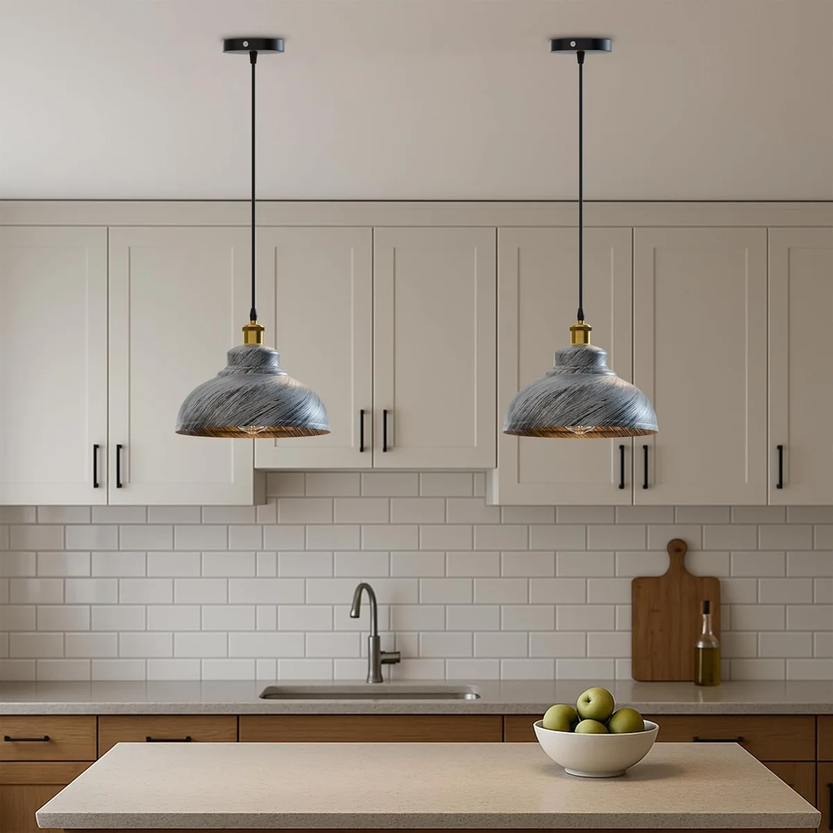 Modern ceiling pendant light with adjustable cable, metal dome shade, and warm glow for indoor spaces
