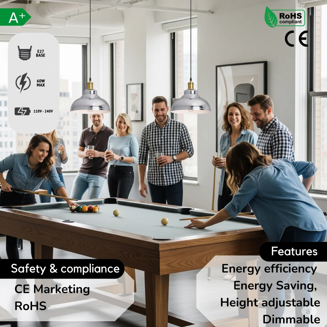 Classic dome-shaped metal ceiling light with adjustable cable hanging in a cozy room setting