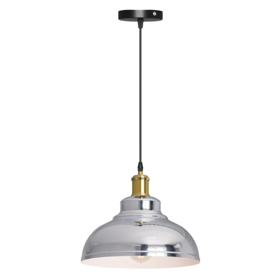 Modern ceiling light with adjustable cable, dome-shaped metal shade, and warm glow, ideal for living rooms or dining areas