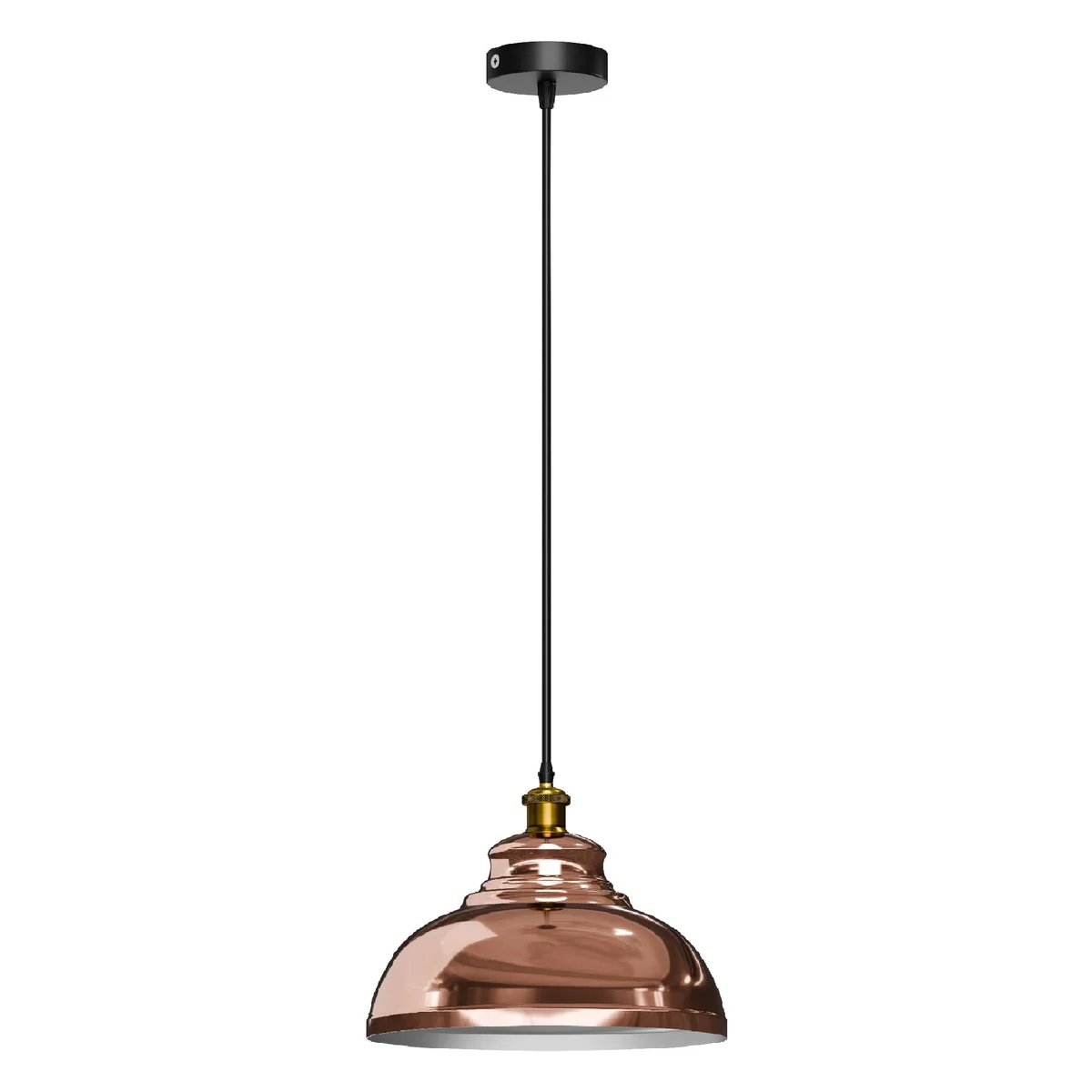 Classic dome-shaped metal ceiling pendant light with adjustable cable, ideal for living rooms and dining areas.