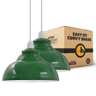 Two curvy metal lampshades in black with easy fit design and included reducer plates for bulb holder adjustment