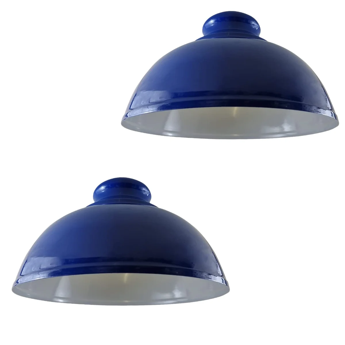 Pair of durable metal lampshades with curvy design and included reducer plates for easy fit on ceiling or pendant lights