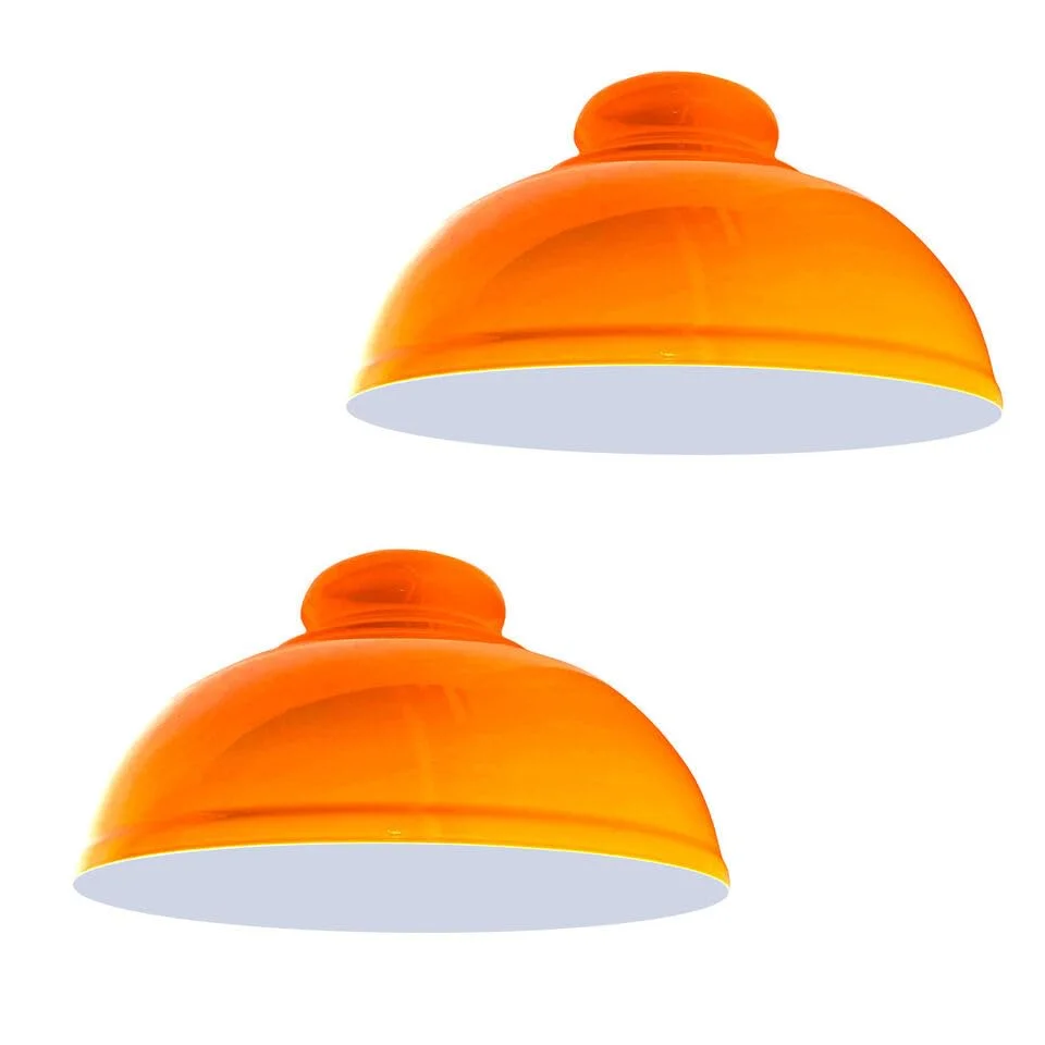 Two curvy metal ceiling lamp shades with reducer plates on a white background, showing easy fit design and durable build