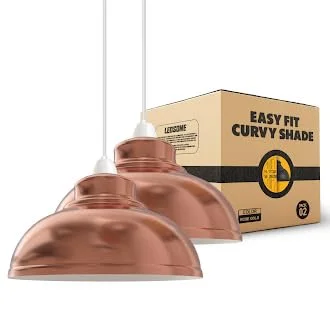 Pair of curvy metal ceiling lamp shades with reducer plates for easy fit on smaller bulb holders, durable iron material