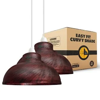 Two curved metal ceiling lamp shades in dark finish with reducer plates for easy bulb fitting on white background