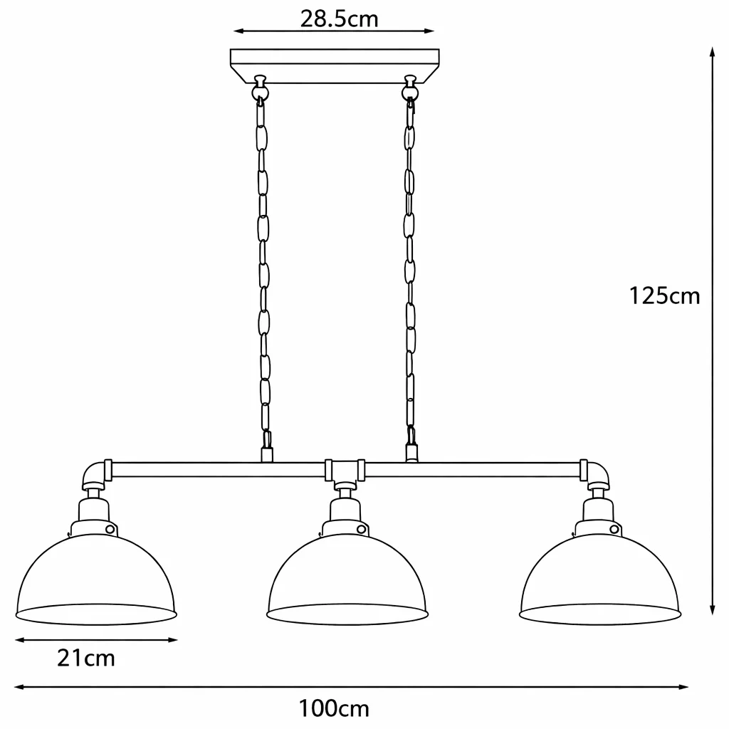 E27 bulb ceiling light hanging over dining table with retro steampunk metal pipe frame and three cup lamps