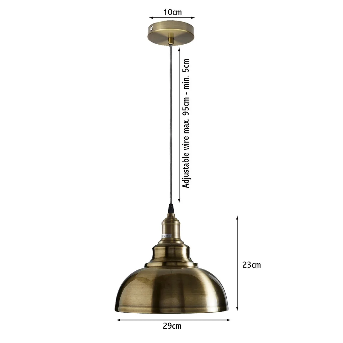 Green brass pendant lamp with retro industrial green shade hanging from a 95cm PVC cord, E27 base, modern style ceiling light