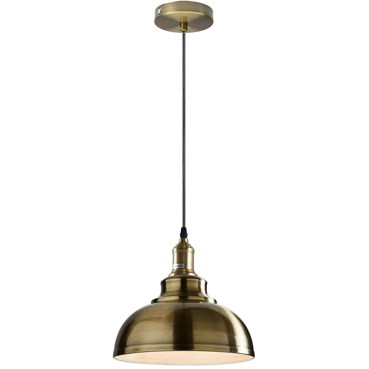 Green brass retro industrial cord pendant ceiling light with metal lampshade and 95cm PVC cable hanging from ceiling plate