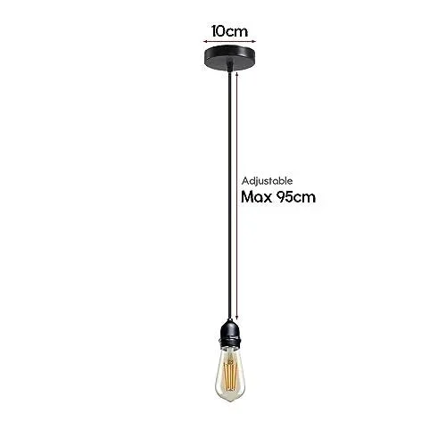 Vintage style metal E27 light holder pendant with adjustable black PVC cable and white ceiling rose fitting accessory