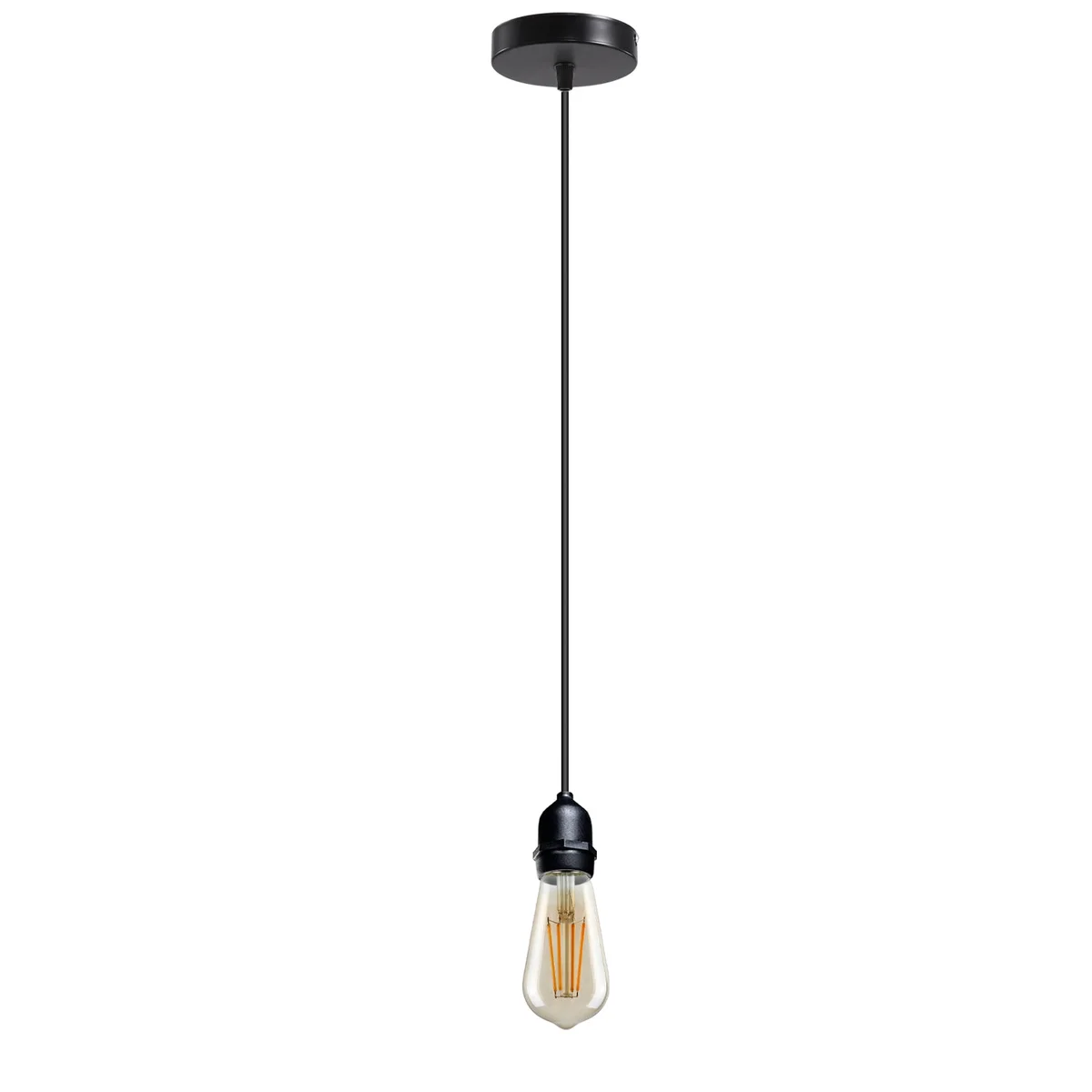 Adjustable pendant cable with metal E27 socket holder and ceiling rose for hanging light fitting in vintage style