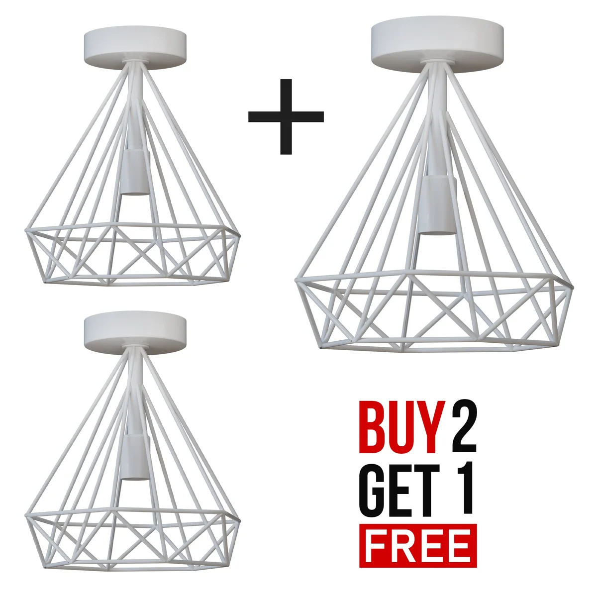 Two vintage style semi flush mount ceiling lights with metal cage lampshades and E27 holders, shown installed on ceiling