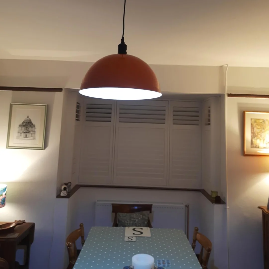 Large 40cm black metal dome pendant light with adjustable 95cm cord and smooth rust-resistant finish hanging from ceiling