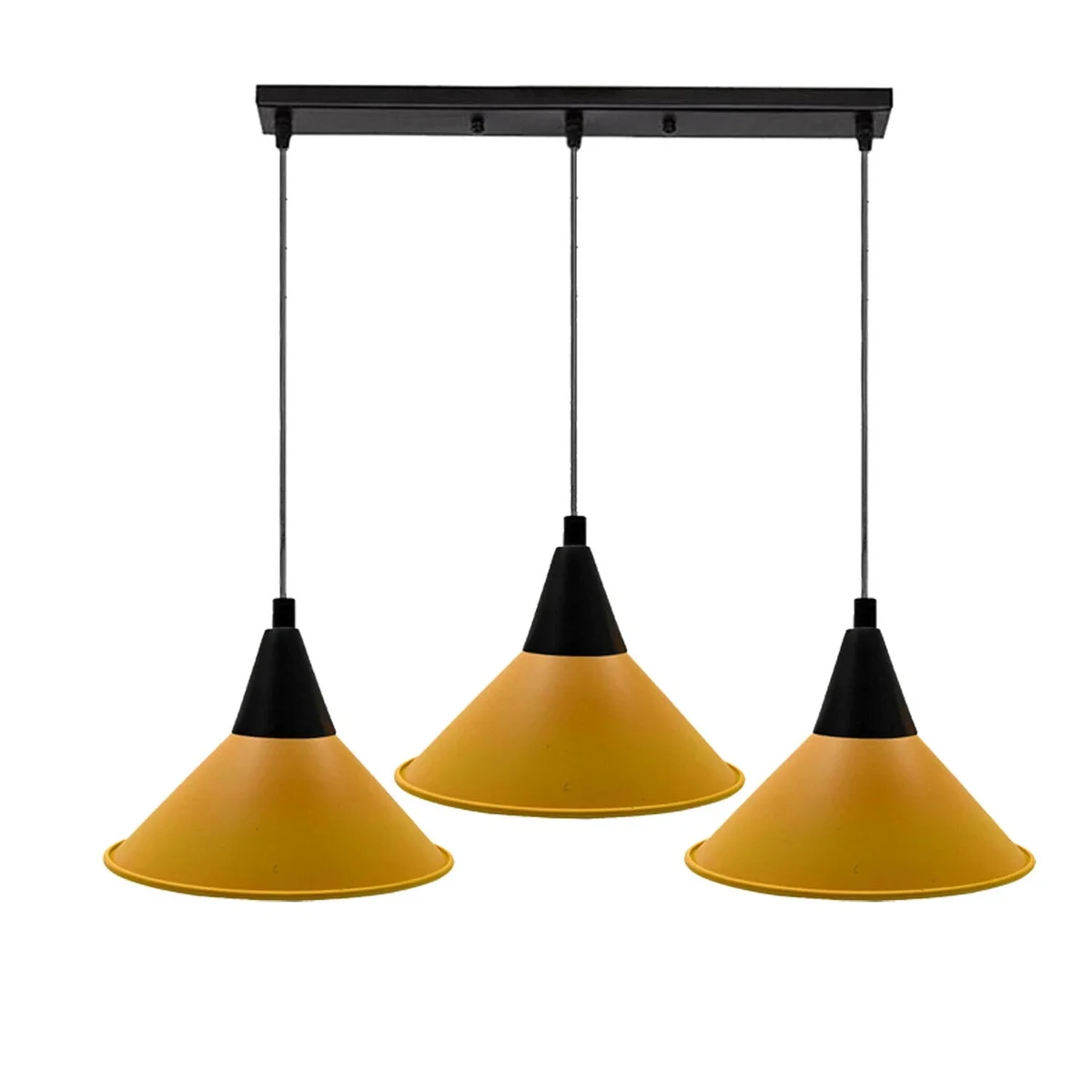 Modern ceiling pendant light with three angled multi-colour dome shades in red, green, and blue on a metal base