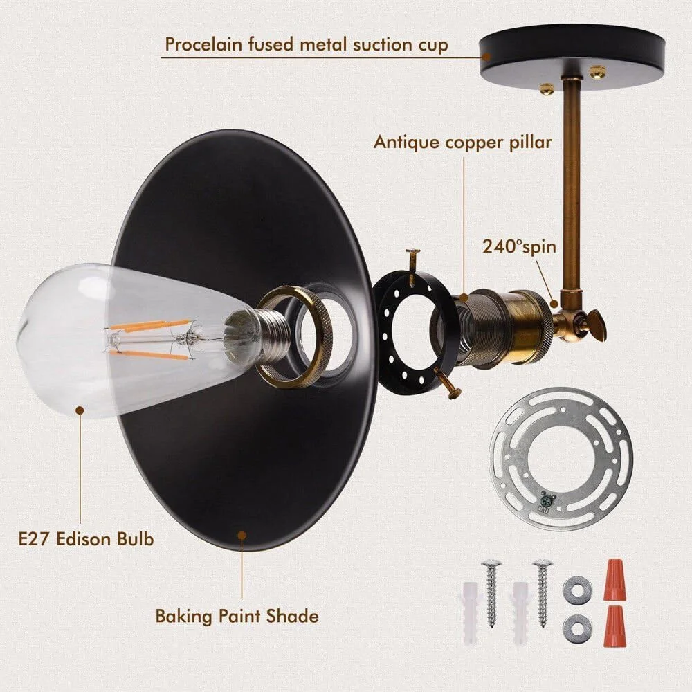 Pair of industrial metal wall lights with adjustable cone shades, designed for E27 bulb wall lights, mounted indoors