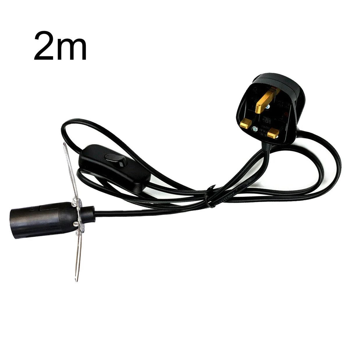 Black 2m E14 salt lamp cord with butterfly clip, UK 3-pin plug, and built-in on/off switch for brightness control