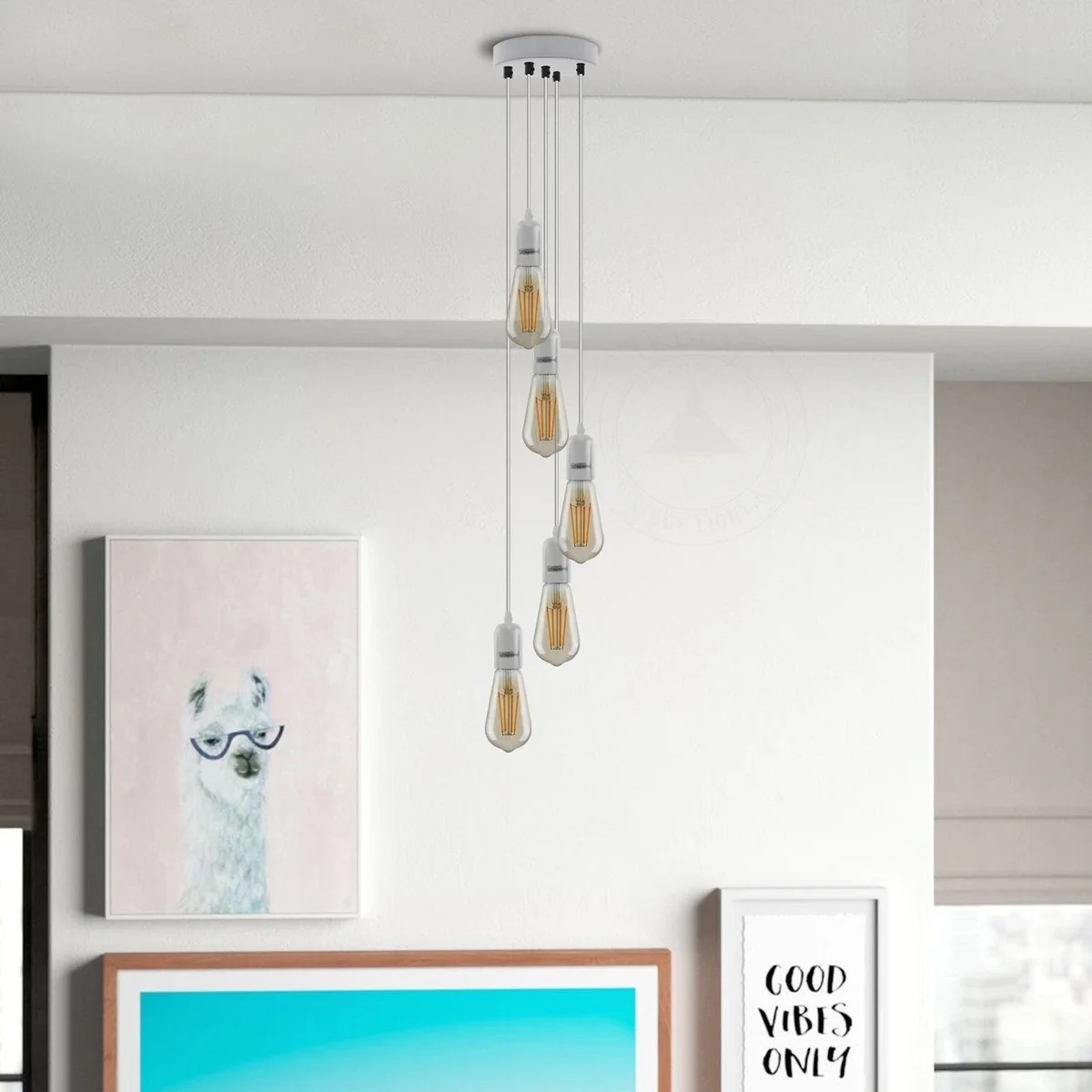 White E27 ceiling pendant light with single metal and PVC fitting, 95 cm cable, modern minimalist design