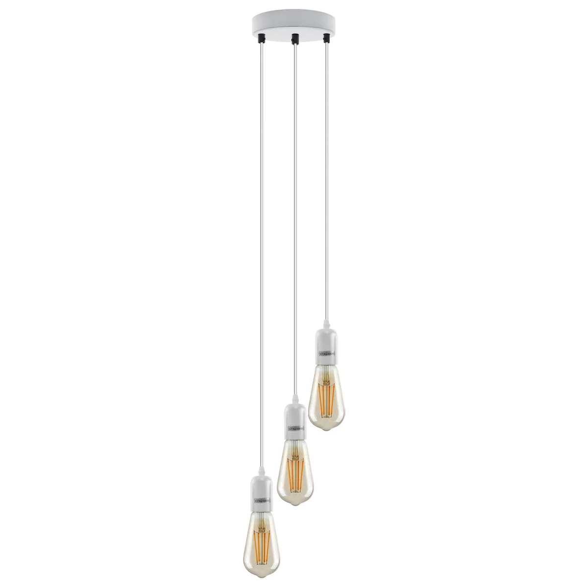 White modern E27 ceiling pendant light with single lamp holder, metal and PVC materials, 95 cm cable length.