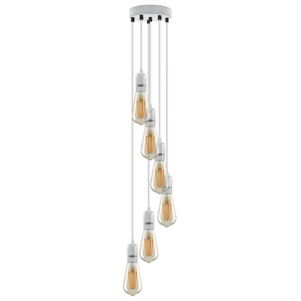 White metal and PVC E27 ceiling pendant light with single fitting and 95 cm cable hanging from ceiling plate