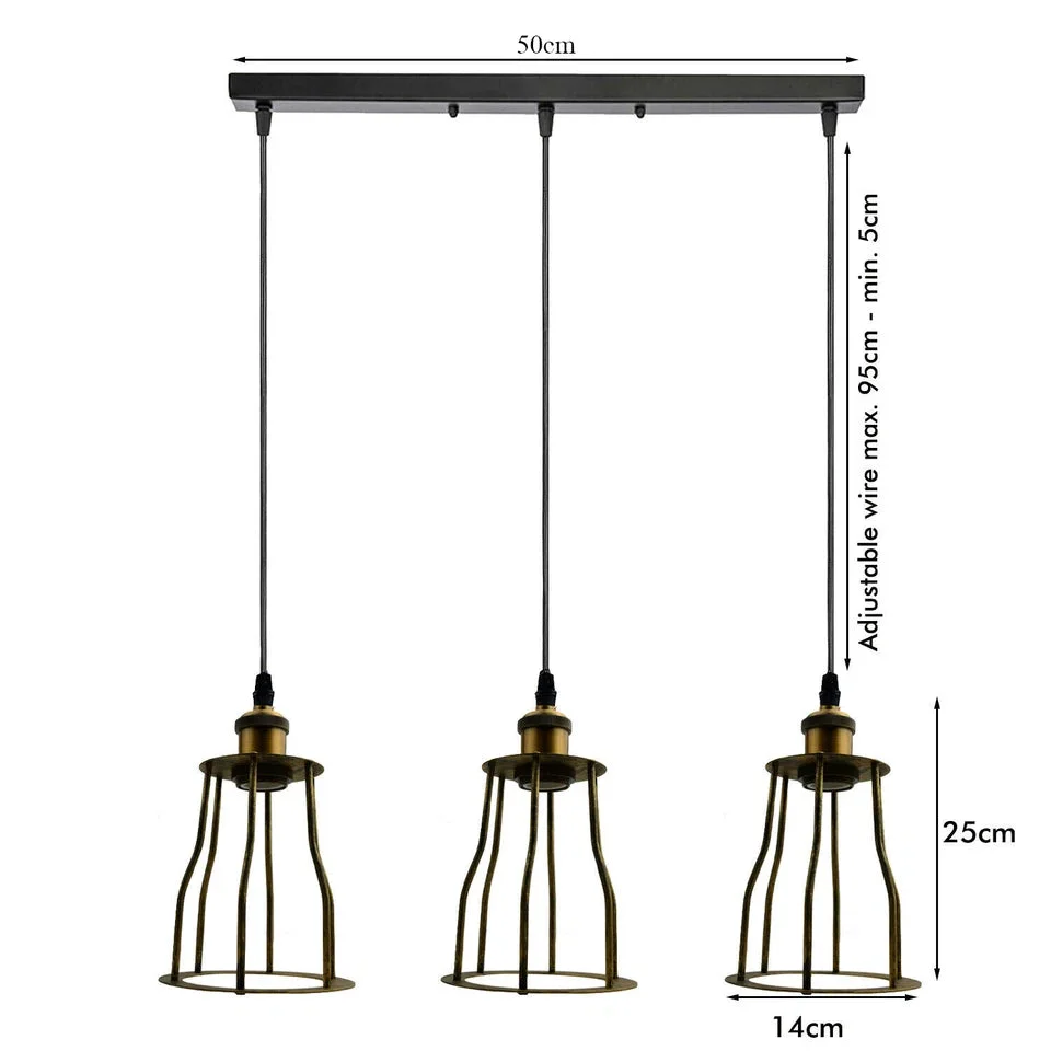 Black metal wire cage retro ceiling lamp with E27 bulb holder and 95cm PVC cable hanging from ceiling plate