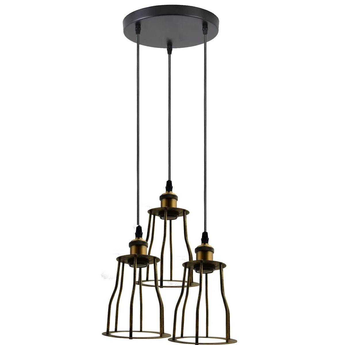 Black vintage industrial ceiling pendant light with metal wire cage and 95cm PVC cable hanging from ceiling