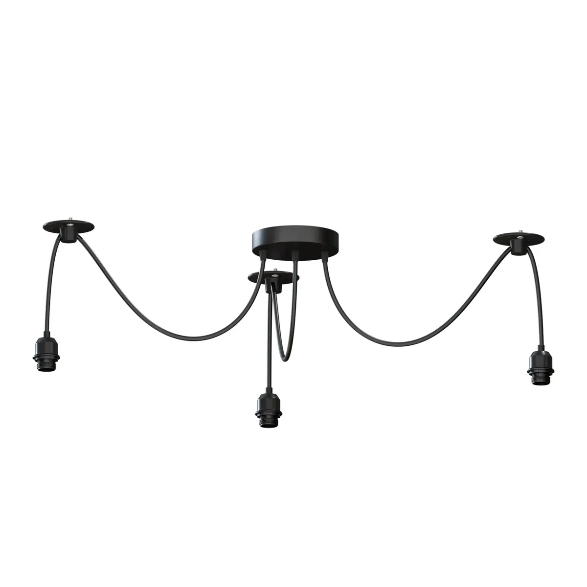 Adjustable spider pendant light with five black metal arms and E27 bulb holders hanging from ceiling rose