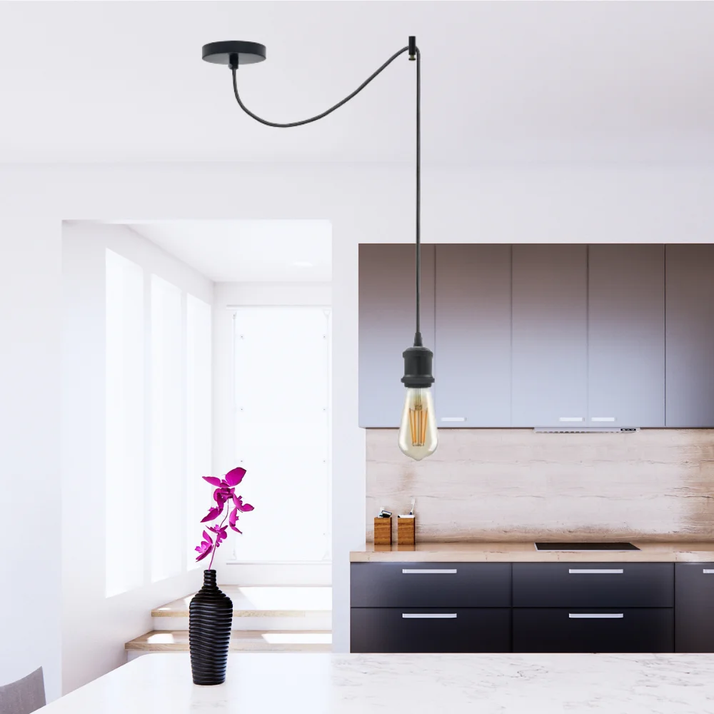 Industrial vintage spider ceiling pendant light with metal arms and fabric-covered 2m cable hanging indoors