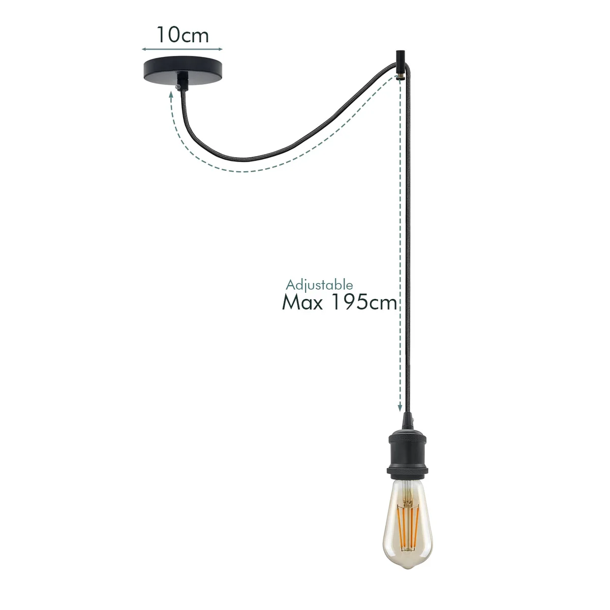 Industrial pendant light with vintage spider design, metal frame, and adjustable 2m fabric cable hanging from ceiling