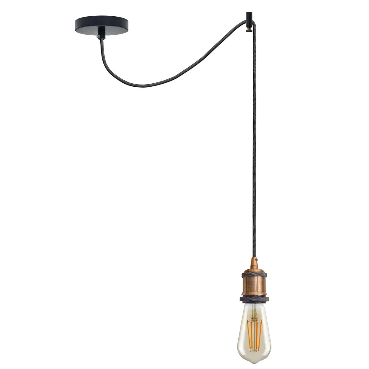 Industrial vintage indoor spider light with metal arms and adjustable 2m fabric cable hanging from ceiling