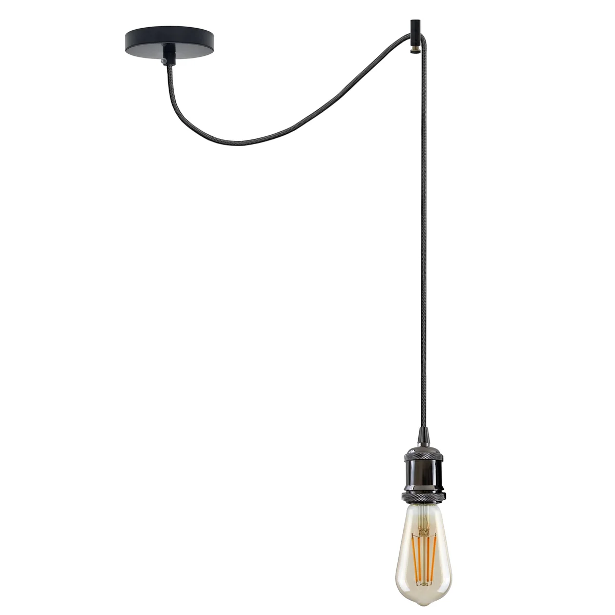 Industrial-style spider ceiling pendant light with metal arms and fabric 2m cable, shown installed indoors