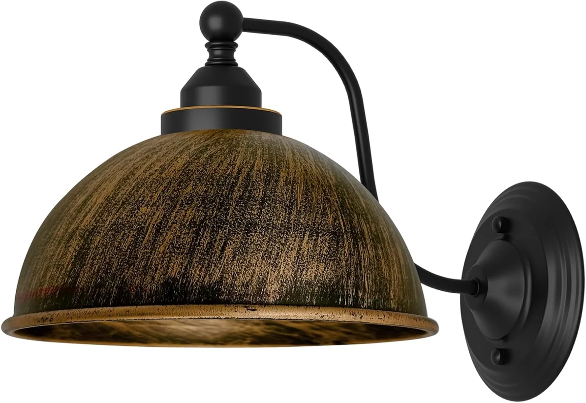 Brushed copper dome shade wall lamp with industrial metal sconce, wall-mounted indoor light with antique finish
