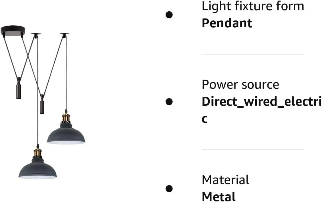 Two-head metal adjustable ceiling light pendant with industrial retro design and adjustable hanging cord in black finish