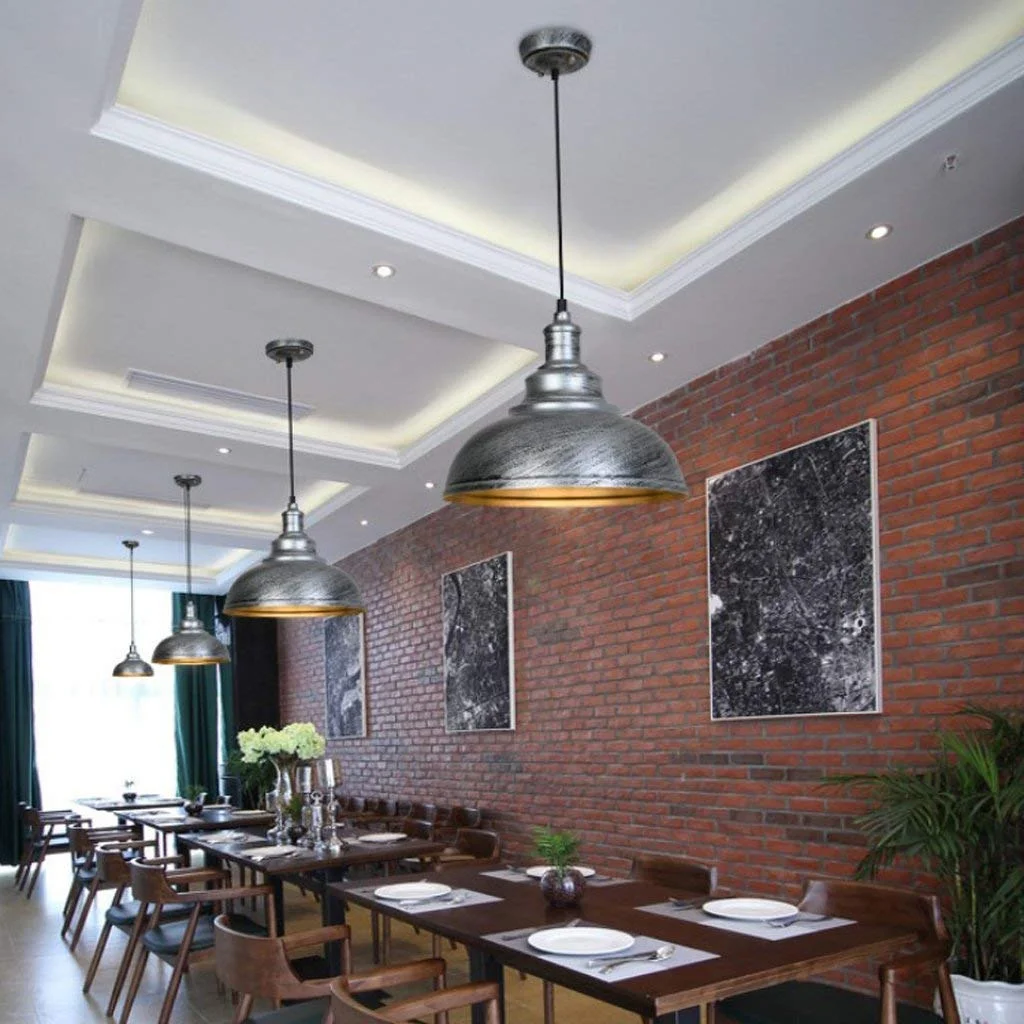 Vintage style metal adjustable pendant light with curvy dome shade and 95cm cable, suitable for E27 bulbs, indoor use