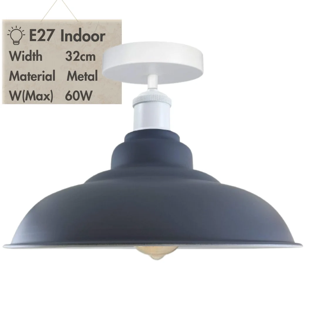 Modern metal semi flush mount ceiling light with cone shade, ideal for dining room or bedroom, bulb not included