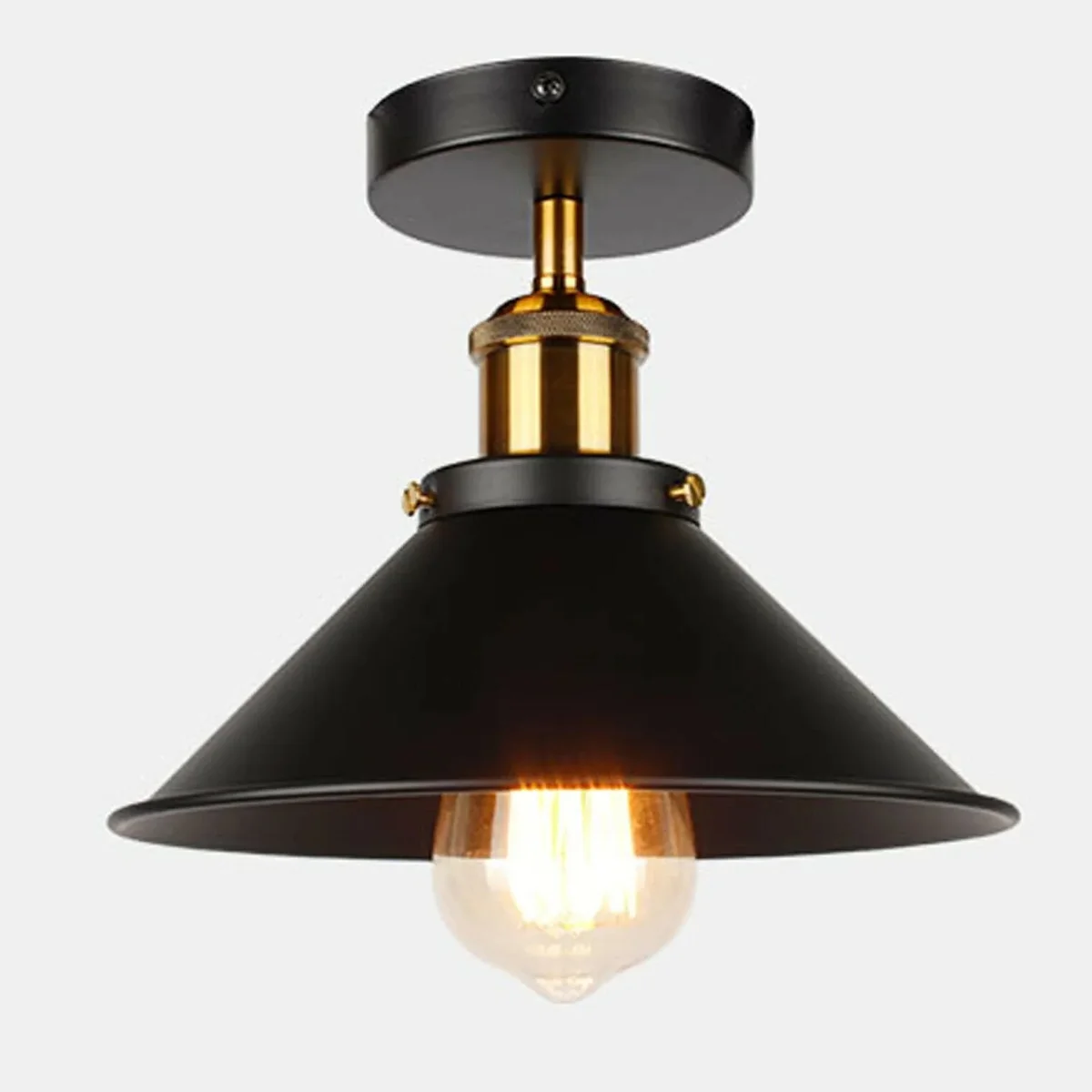 Black metal cone dimmable ceiling light with industrial style and E27 base, perfect for bars and cafes