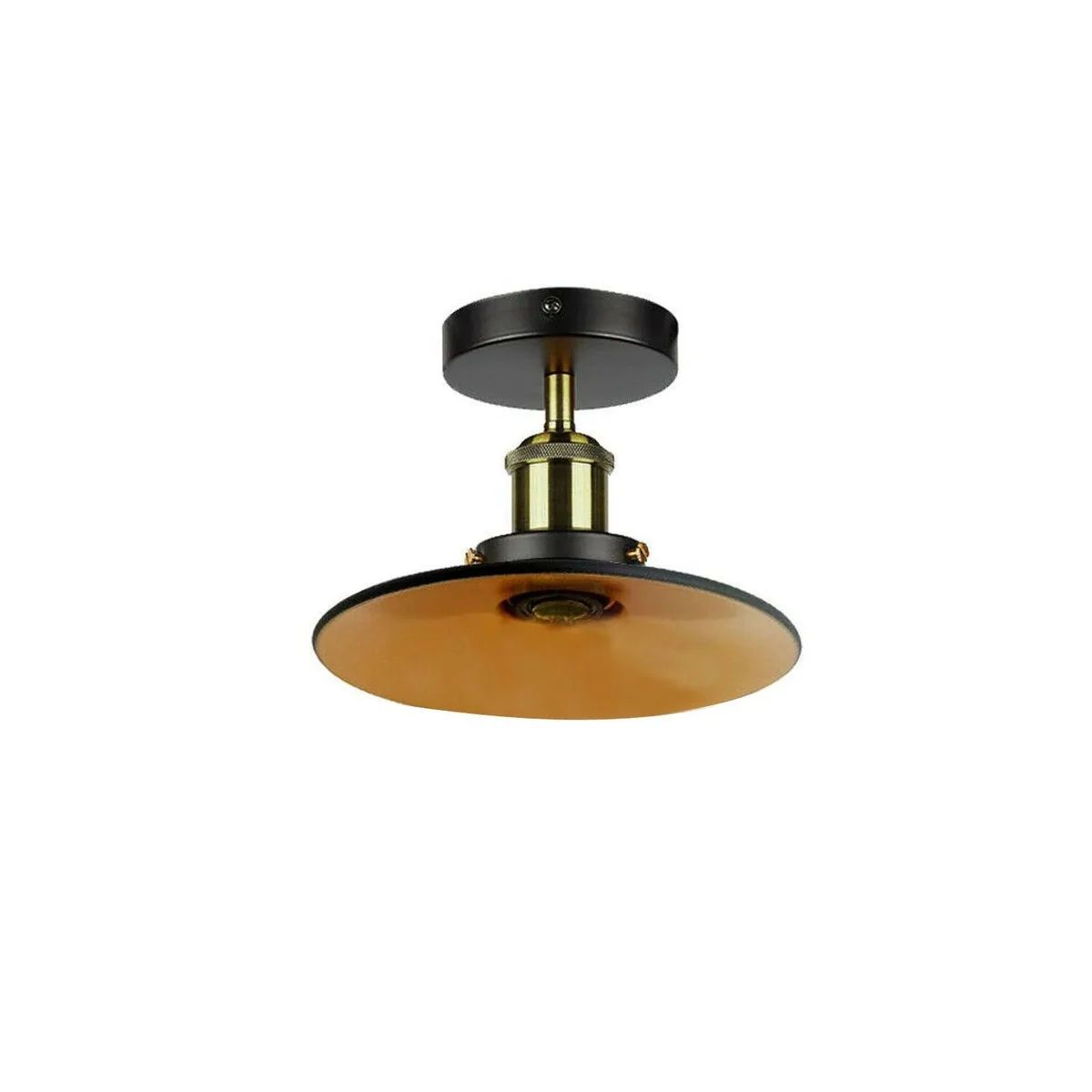 Black metal cone industrial pendant ceiling light with dimmable feature and E27 base shown from side angle