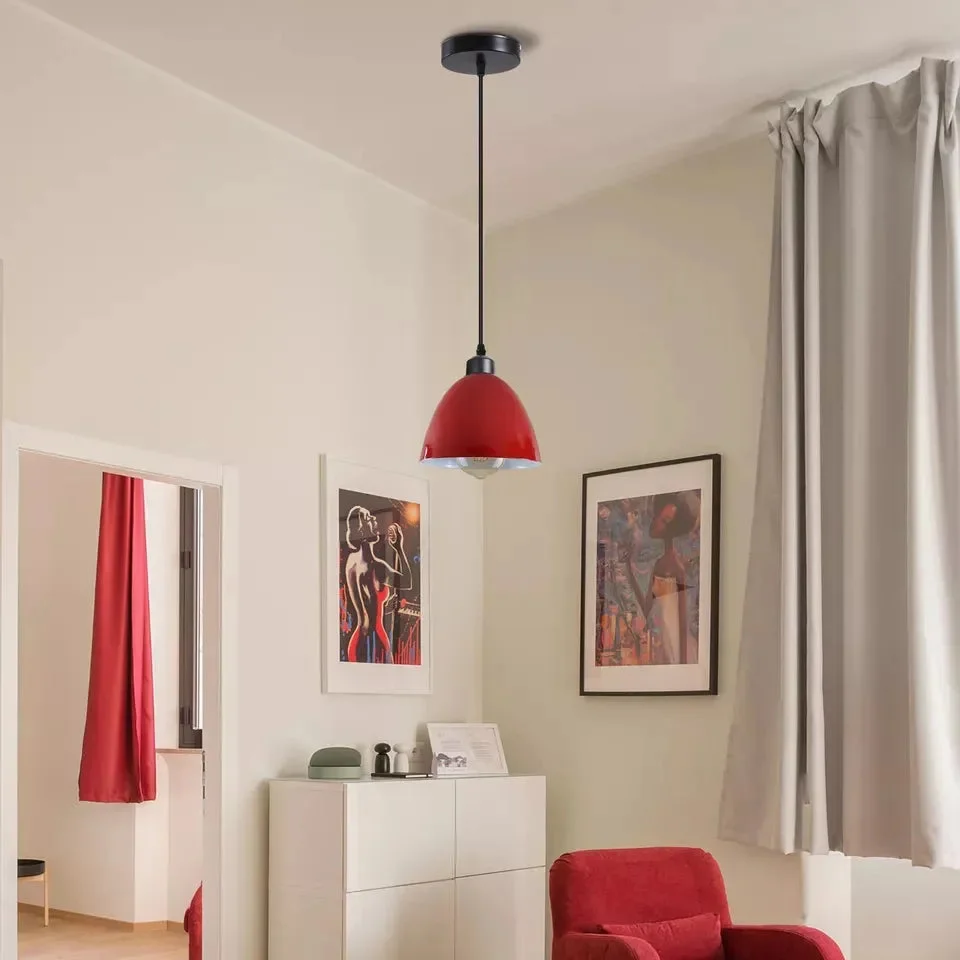 Copper E27 metal hanging lamp with adjustable 1m cord, modern style pendant light with metal shade and ceiling canopy