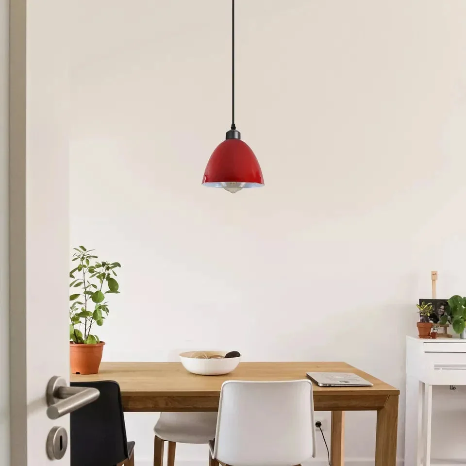 Copper metal hanging pendant lamp with E27 bulb lamp holder and 95cm adjustable cord against white background