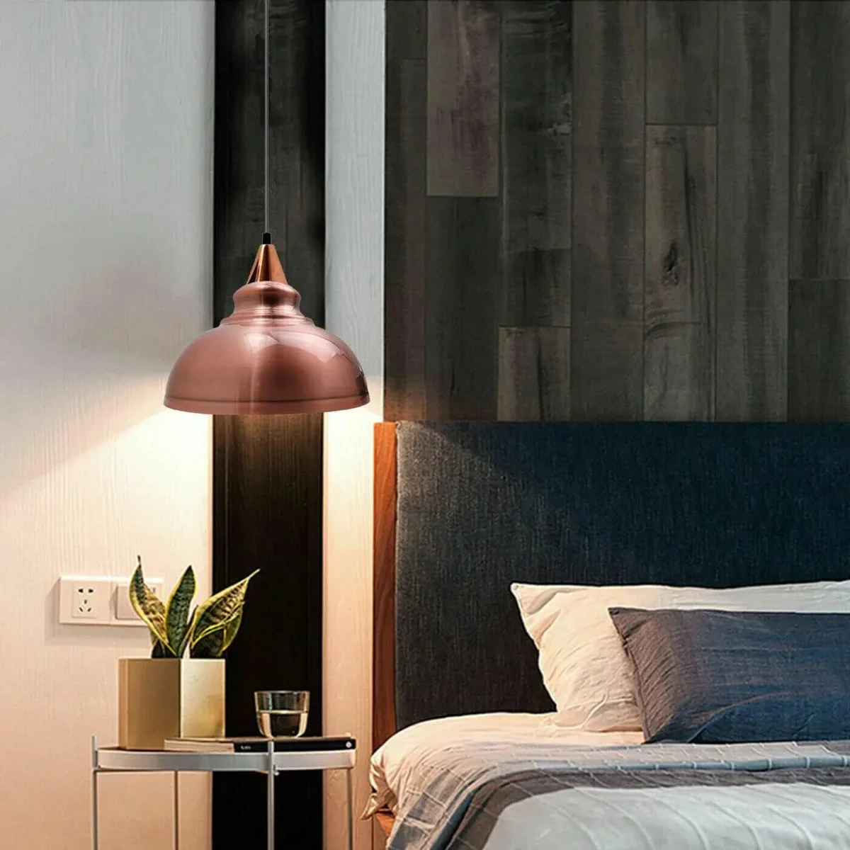 Modern adjustable pendant light with copper metal shade, 1m cord, and E27 bulb holder for versatile home décor