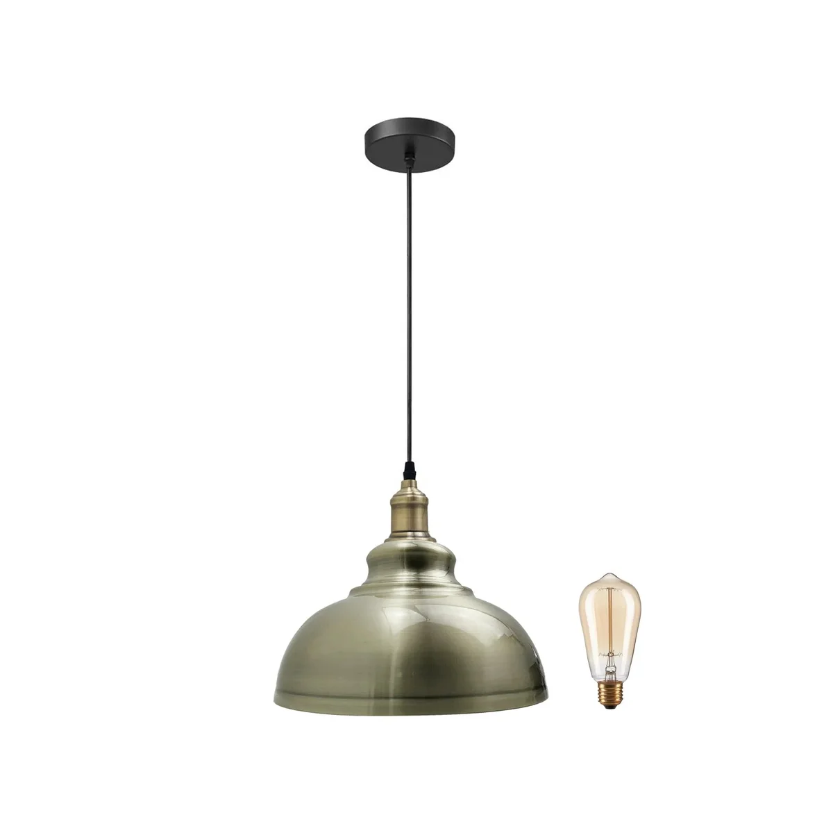 Copper metal pendant light with adjustable 1m cord, modern style and metal shade, E27 bulb base included components visible