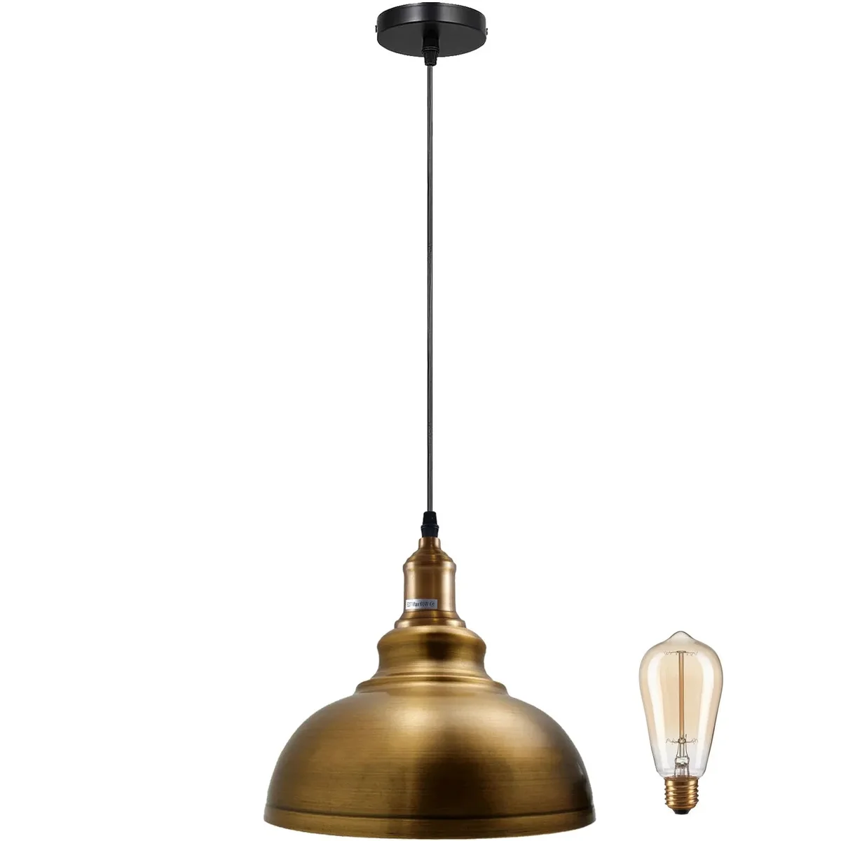 Copper metal E27 pendant light with adjustable 1m cord, modern style and round ceiling canopy against white background