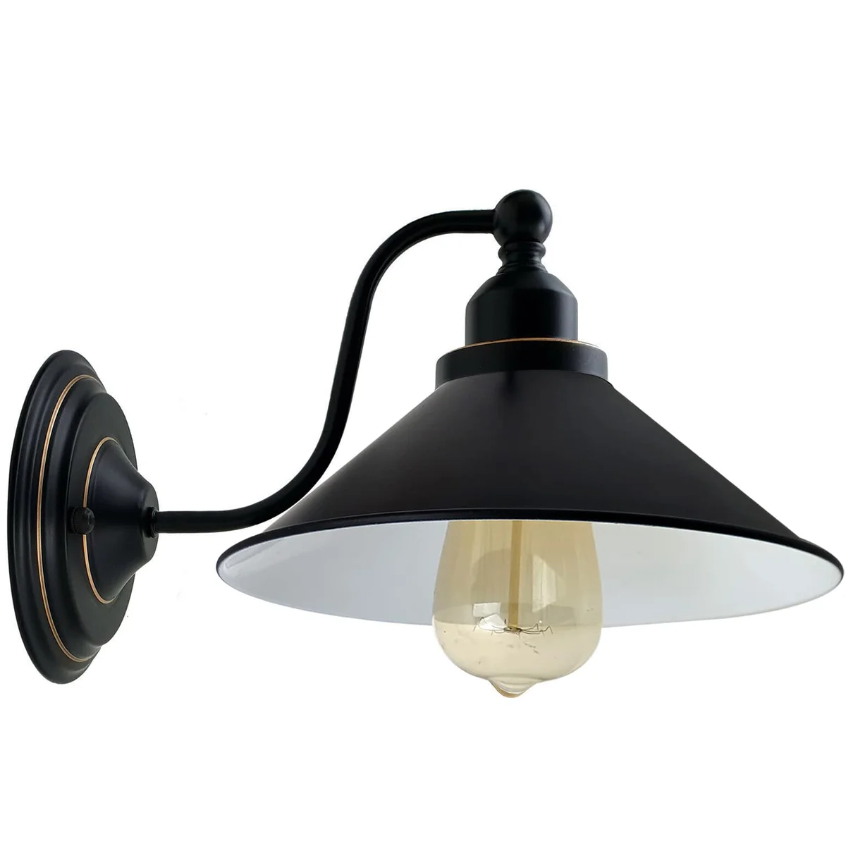 E27 wall sconce with iron metal shade, industrial design, metal base and screw‑on socket embedded in wall