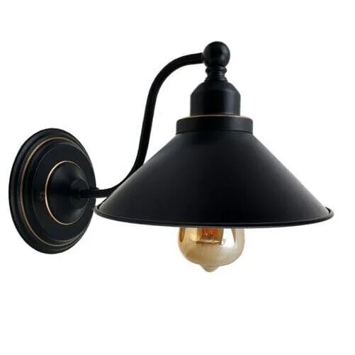 Retro wall lamp featuring iron metal shade, E27 socket, and contemporary design on a wall.