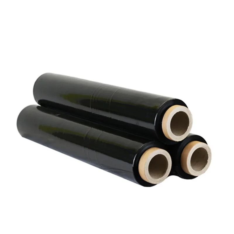 Roll of black pallet wrap showing smooth, tear-resistant surface for secure, waterproof packaging and shipping protection