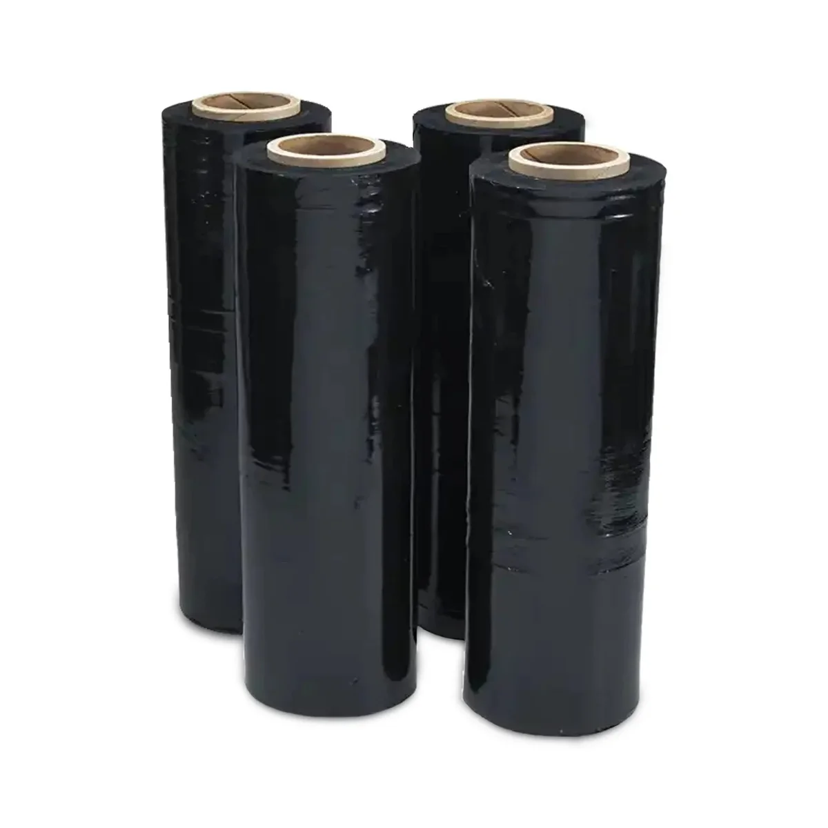 Roll of black pallet wrap showing smooth, heavy-duty, waterproof stretch film for secure packaging and shipping protection