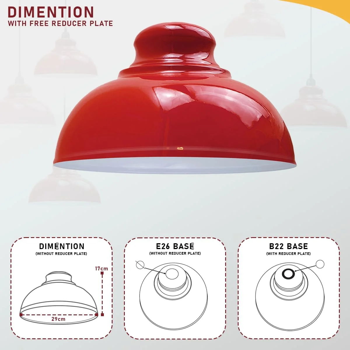 Curvy vintage metal pendant light shade in retro style with easy-fit design, suitable for E27/B22 bulbs, 29cm long