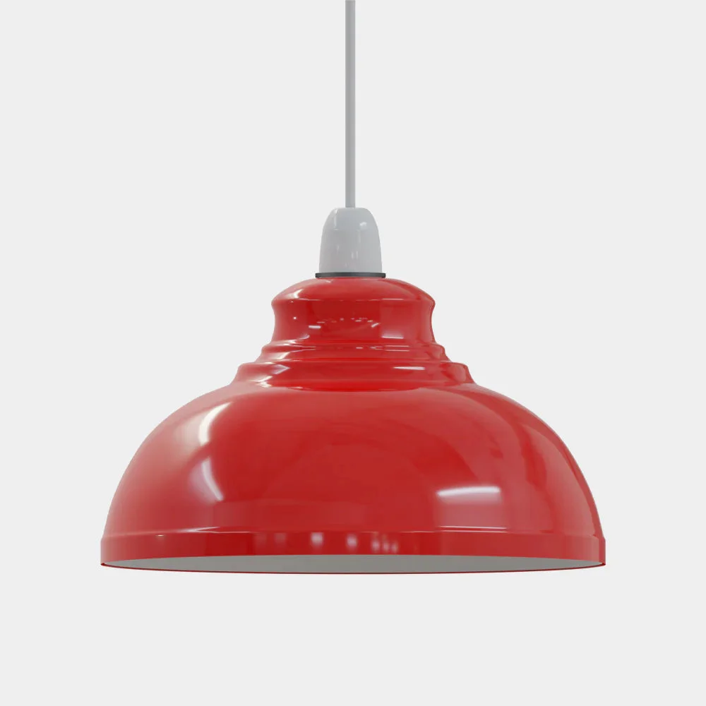 Curvy vintage industrial light shade in metal with easy-fit design for E27/B22 bulbs, shown from side angle