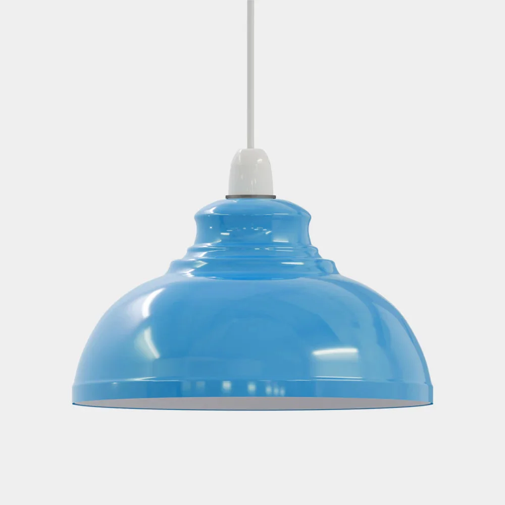 Curvy metal vintage pendant light shade in retro style, easy fit for E27/B22 bulbs, 29cm long and 17cm high