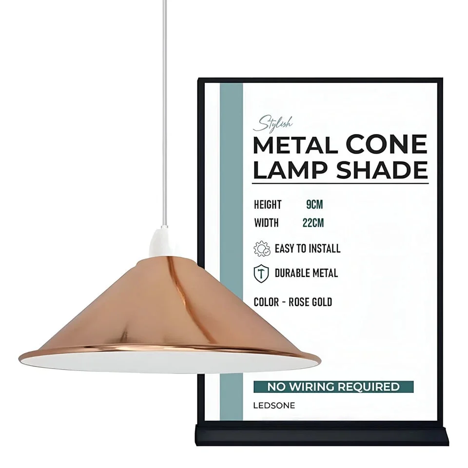 French gold industrial metal wall light shade mounted on a wall, showing easy fit design and elegant finish