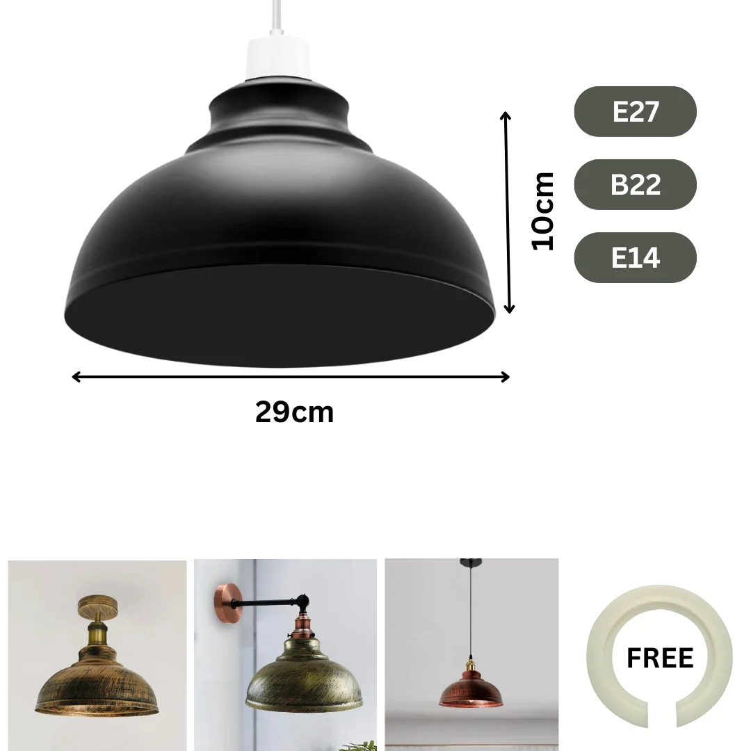 Curvy vintage pendant lamp shade in metal with 29cm diameter, suitable for living room or dining areas.